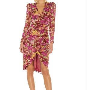 LPA The Label Fabriza‎ Liza Floral Wrap Dress Long Sleeve $248 Small S Pink Midi